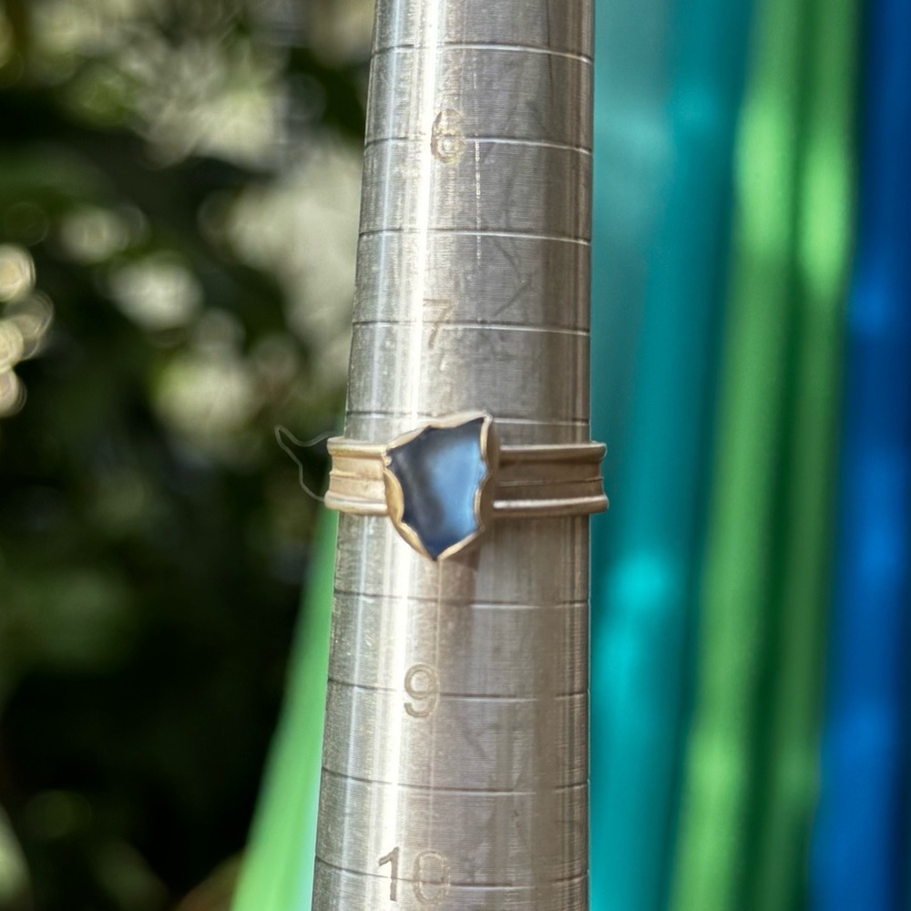 Cornflower blue sea glass sterling & fine silver thick band - Picture 5 of 5